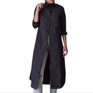 KOTN The Shirt Dress Pinstripe Woven Navy Blue White Cotton Long Sleeve Women 4